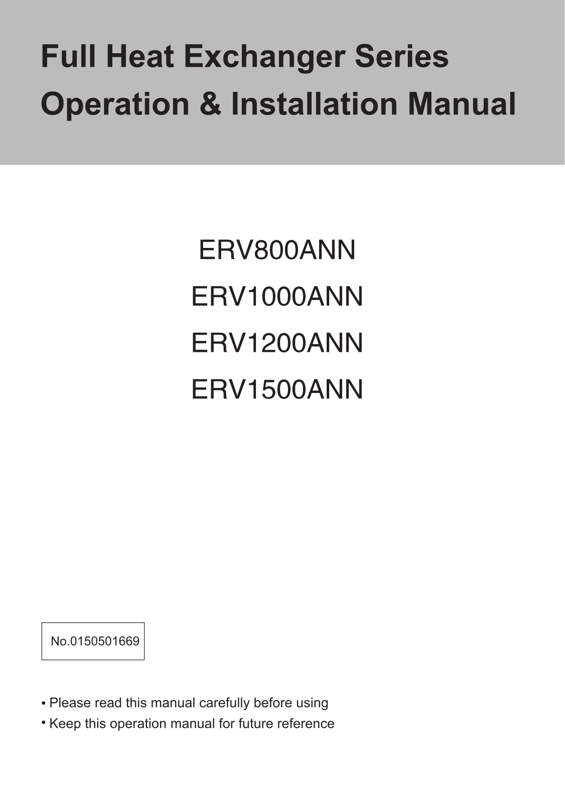 Haier ERV1000ANN, ERV800ANN, ERV1200ANN Operation Manual