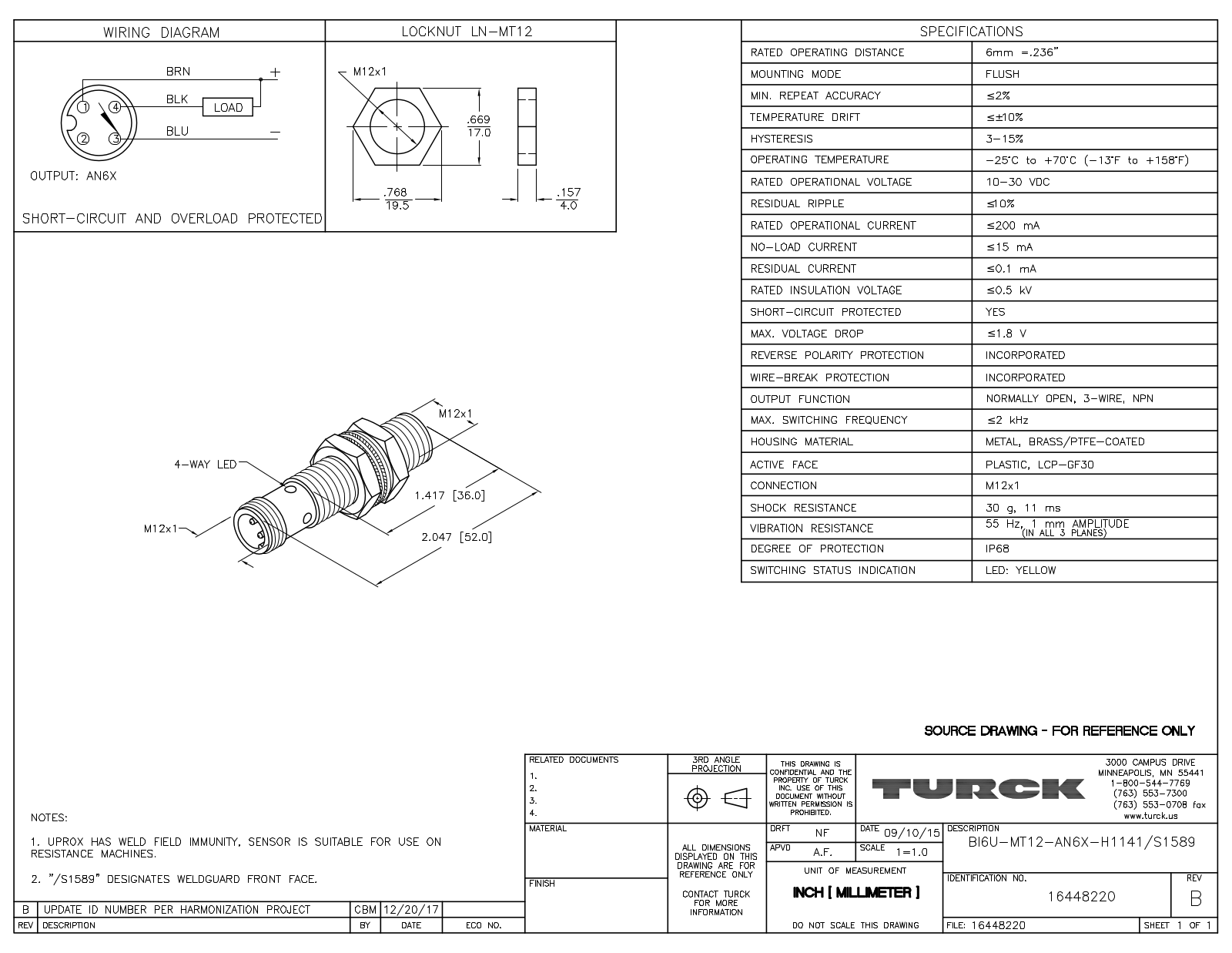 Turck BI6U-MT12-AN6X-H1141S1589 Data Sheet