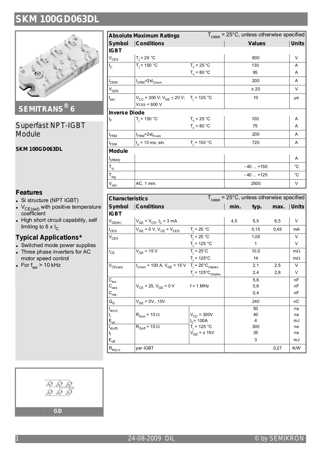 Semikron SKM100GD063DL Data Sheet