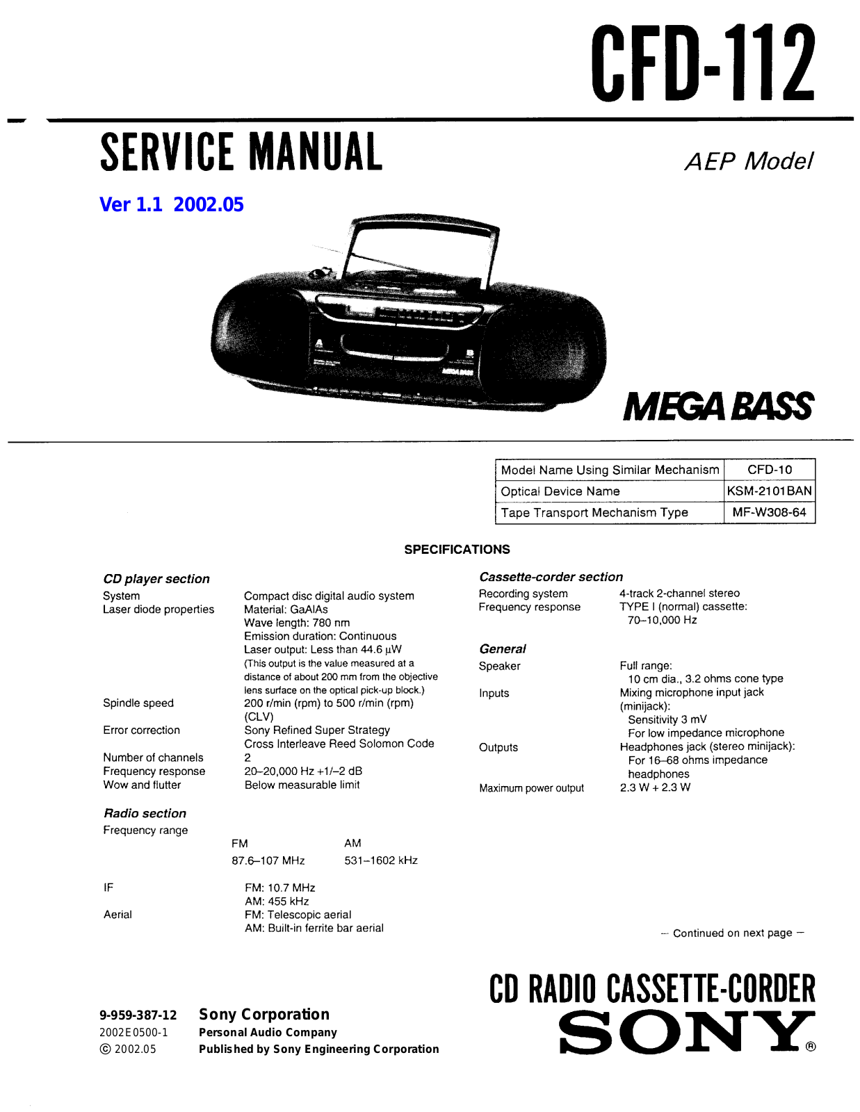 Sony CFD-112 Service manual
