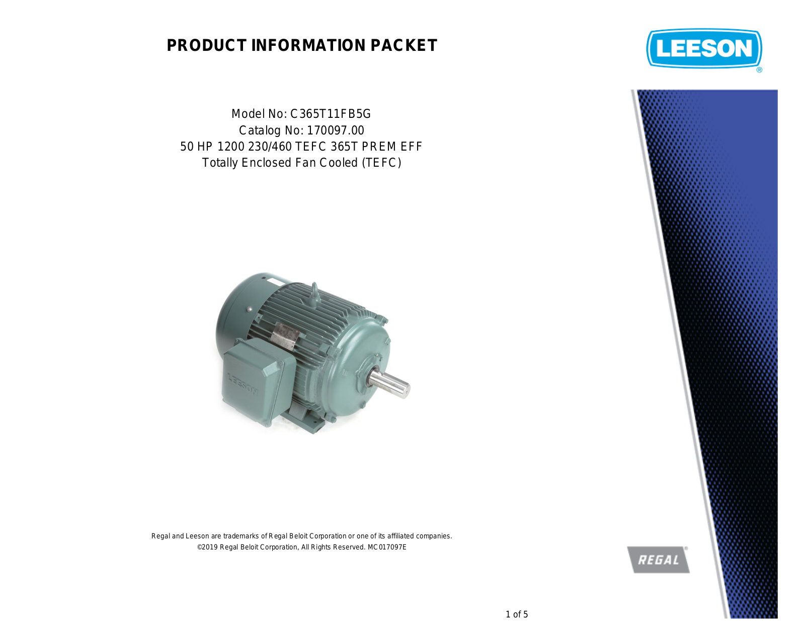 Leeson 170097.00 PRODUCT INFORMATION PACKET