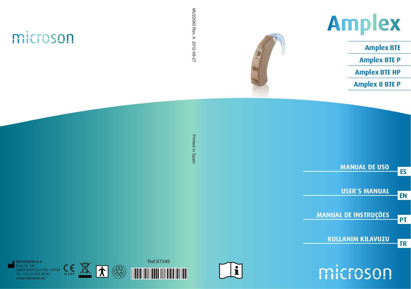 Microson Amplex BTE, Amplex BTE HP, Amplex BTE P, Amplex II BTE P User Manual