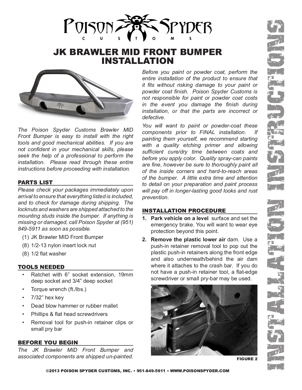 Poison Spyder JK BRAWLER MID FRONT BUMPER User Manual