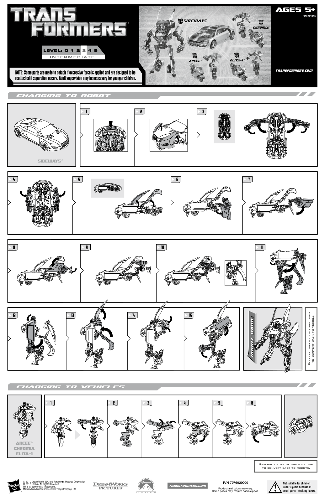 HASBRO Transformers Sideways and Arcee, Chromia,  Elita User Manual