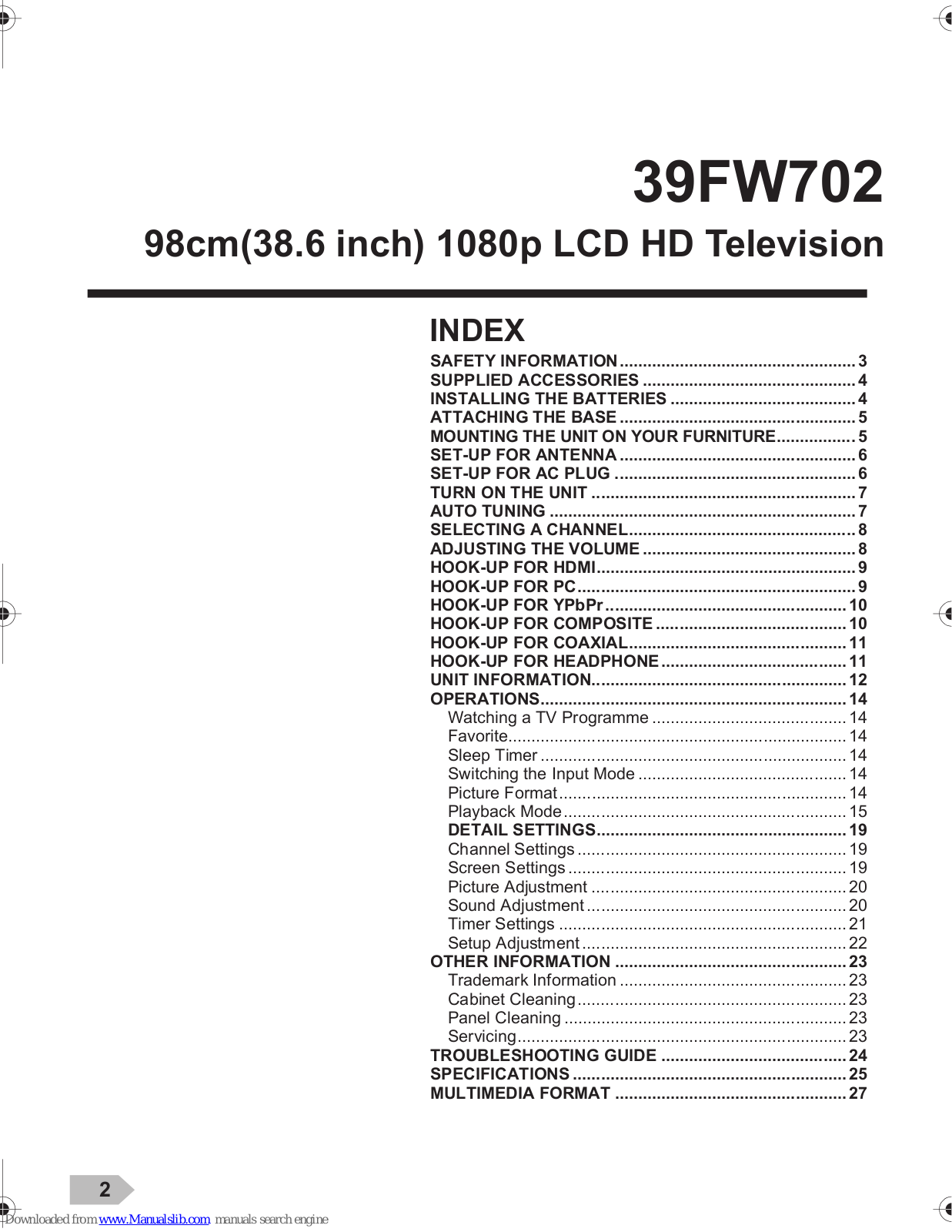 FUNAI 39FW702 User Manual