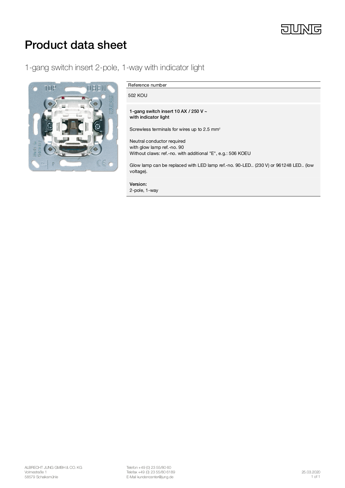 Jung 502 KOU User Manual