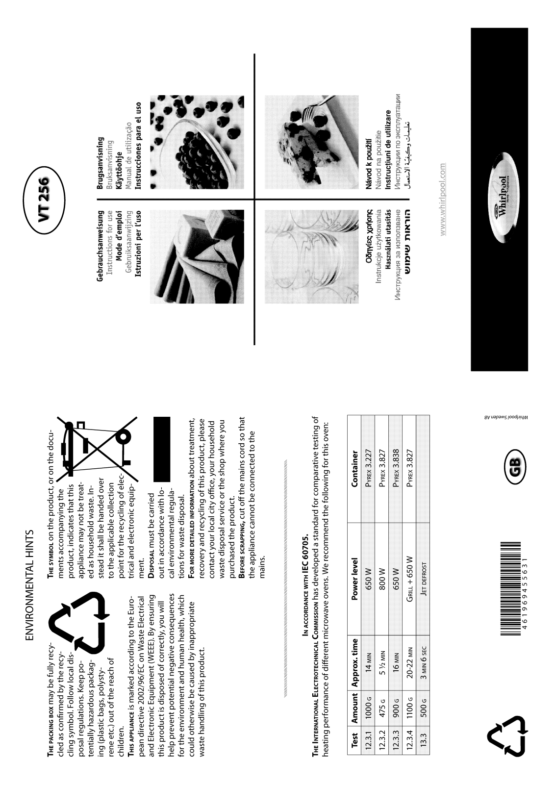 Whirlpool VT 256 IX, VT 256 / WH, VT 256 / SL INSTRUCTION FOR USE