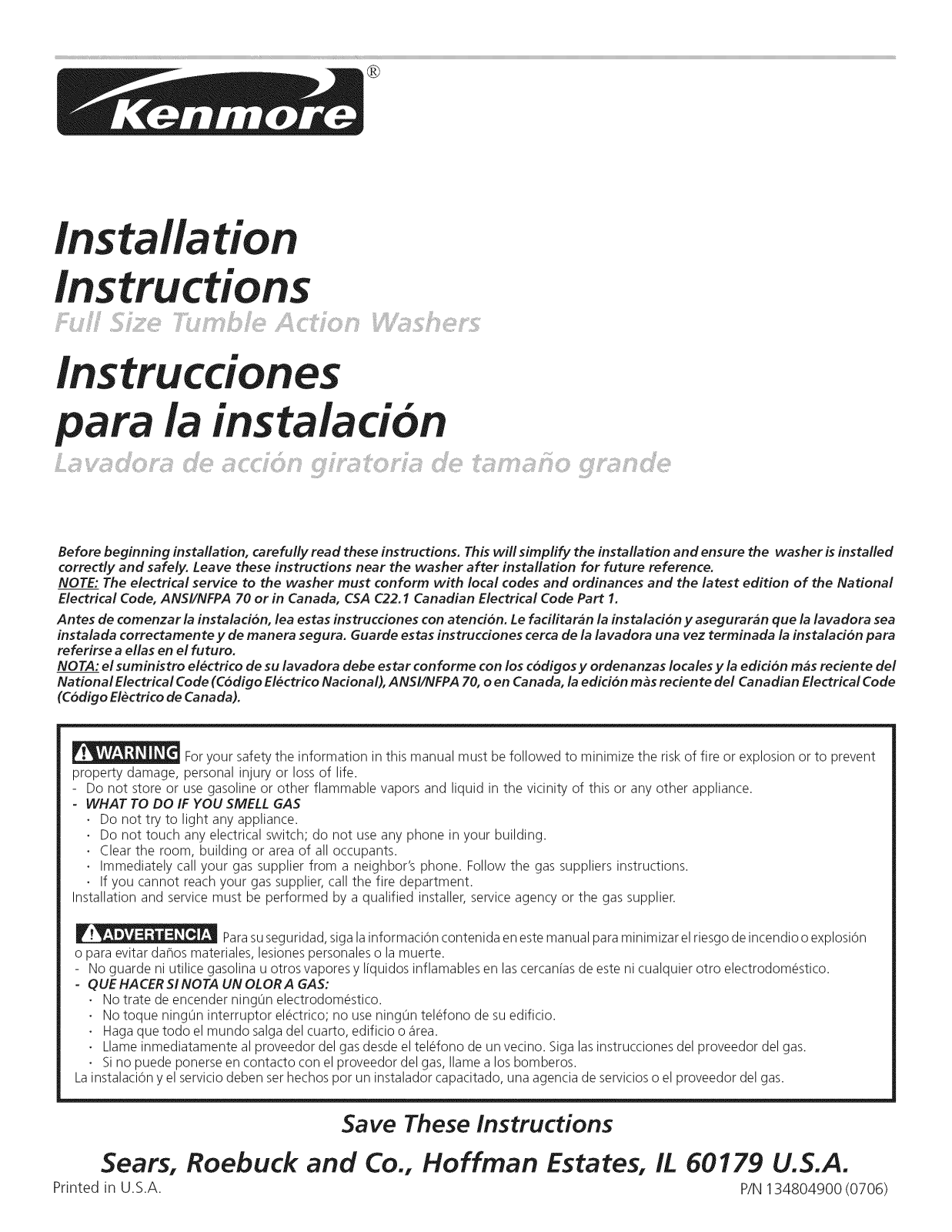 Kenmore 41740412701, 41740412703 Installation Guide - ManualMachine.com