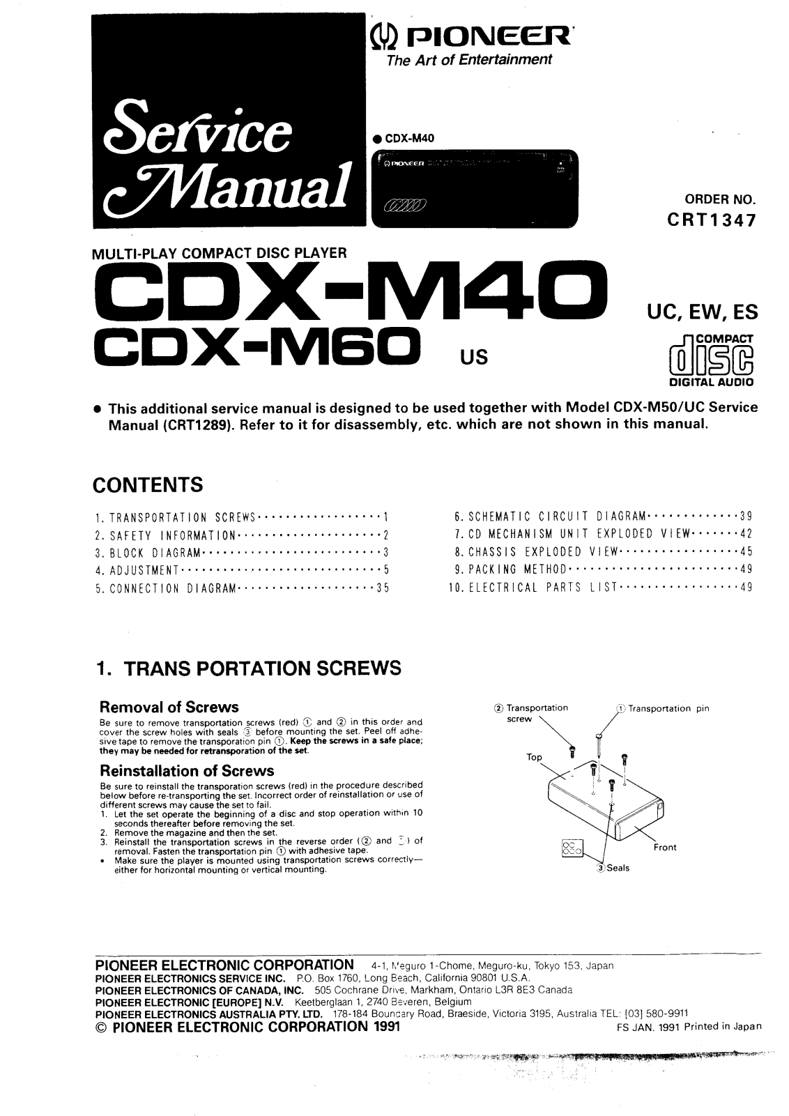 Pioneer CDX-M60, CDX-M40 Manual