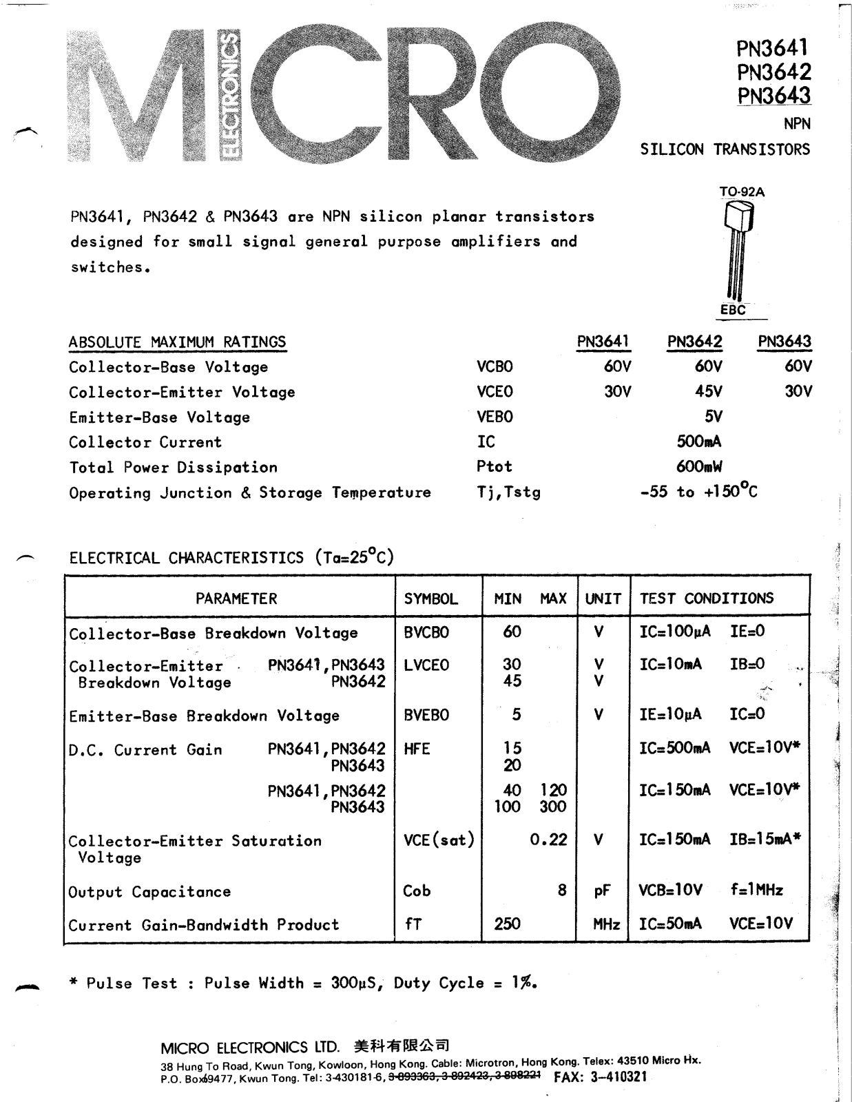 MICRO PN3641, PN3642, PN3643 Datasheet