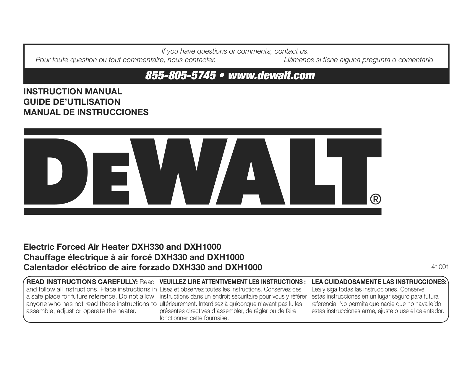 DeWalt DXH330, DXH1000 Instruction Manual