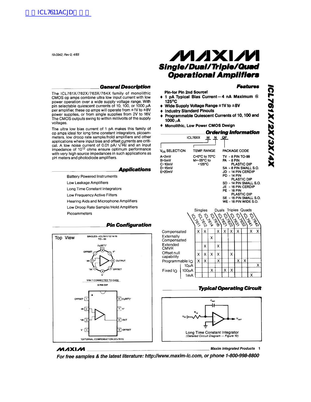 MAXIM ICL762X, ICL763X, ICL764X Technical data