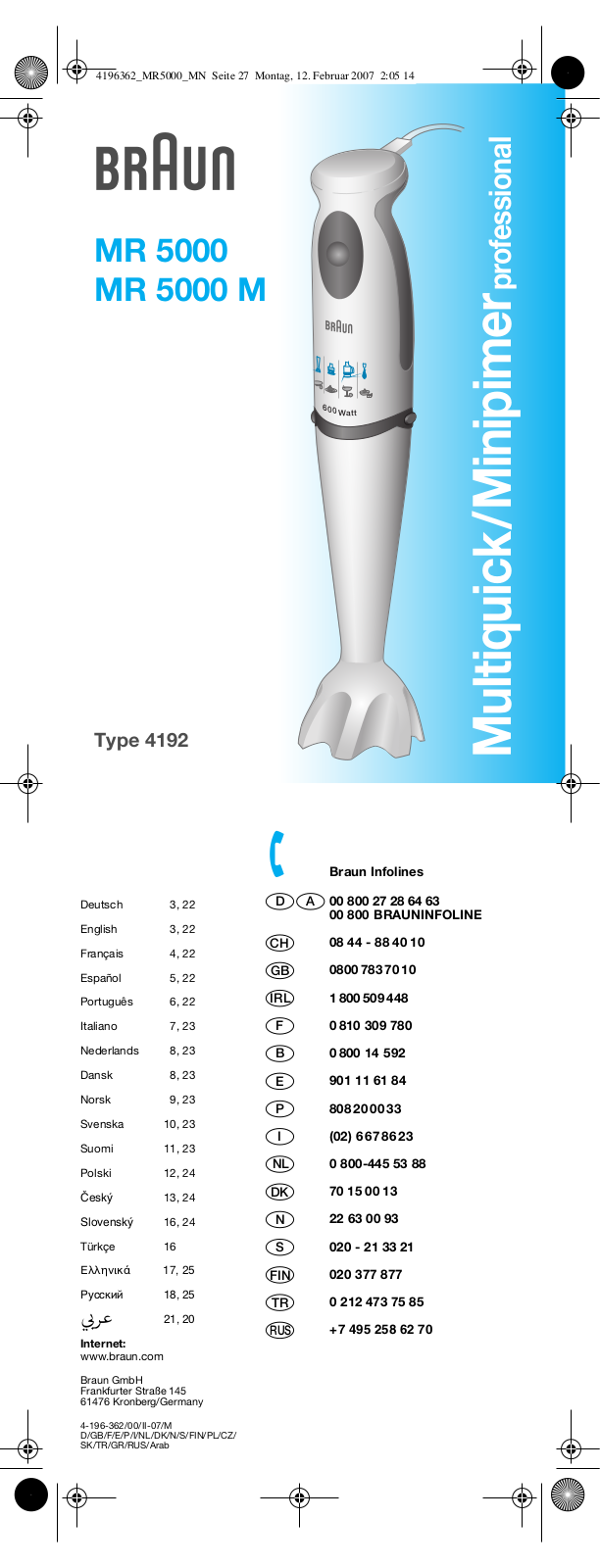 BRAUN MR5000 User Manual