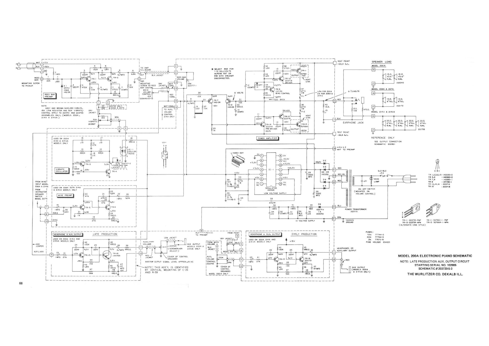 Wurlitzer 200A, 200B Schematic