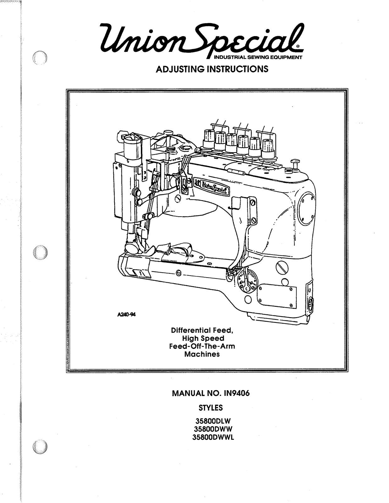 Union Special 35800DLW Parts List