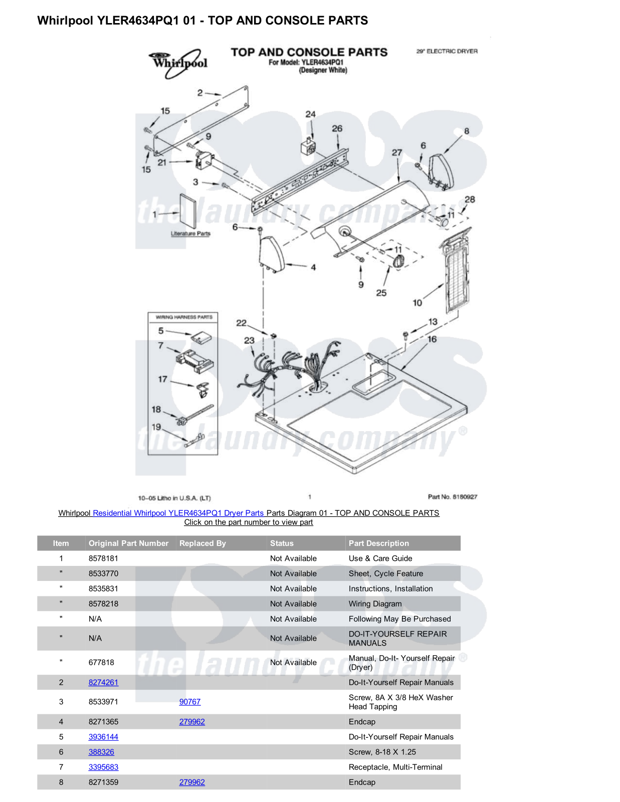 Whirlpool YLER4634PQ1 Parts Diagram