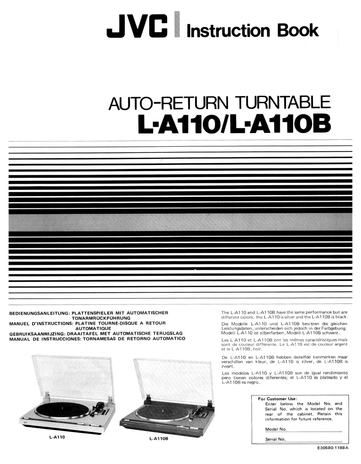 Jvc L-A110-B, L-A110 Owners Manual