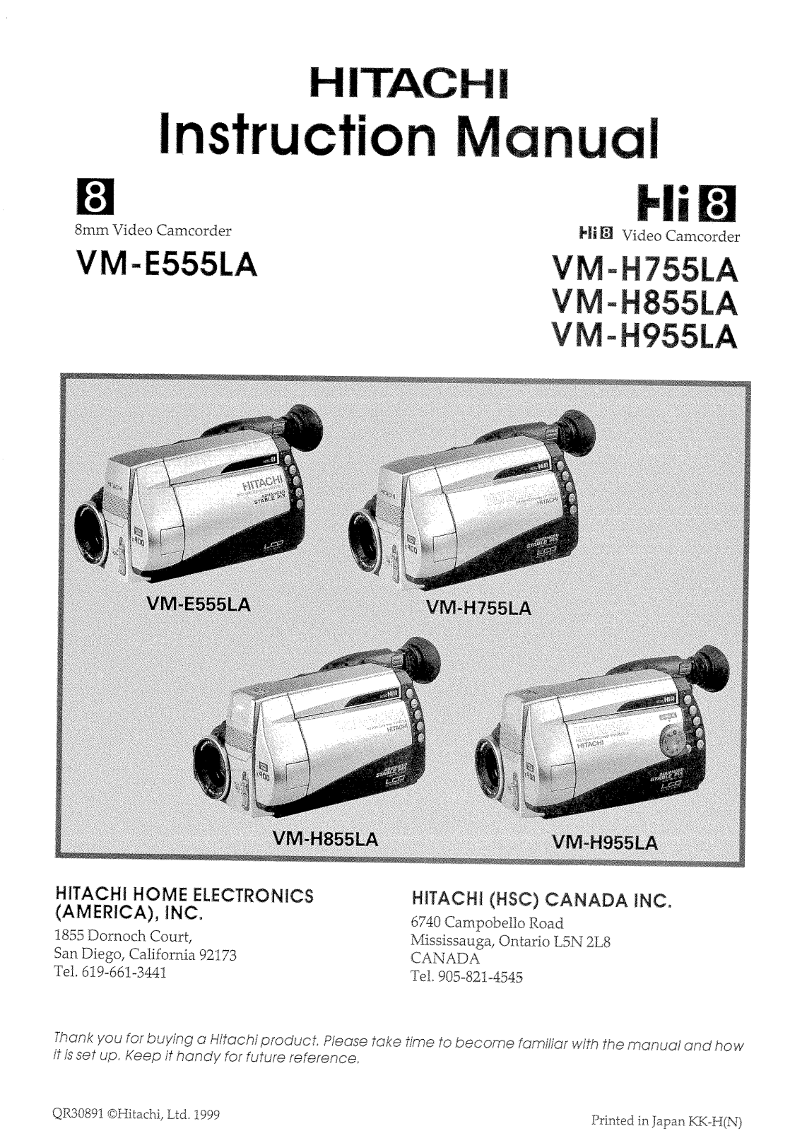 Hitachi VM-E555LA, VM-H855LA Instruction Manual