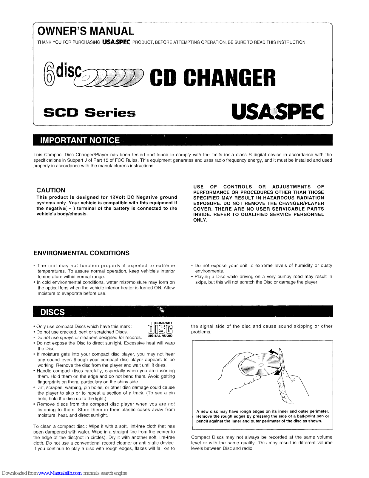 usa-spec CD Changer, SCD Series Owner's Manual