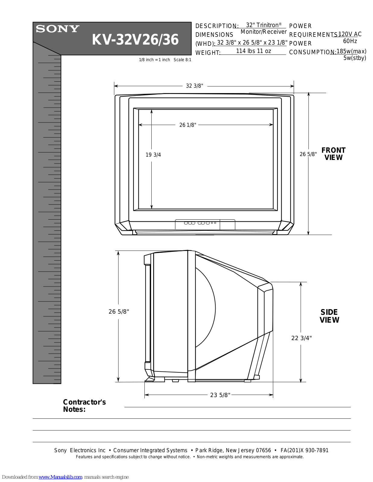 Sony Trinitron KV-32V26, Trinitron KV-32V36 Dimension Manual