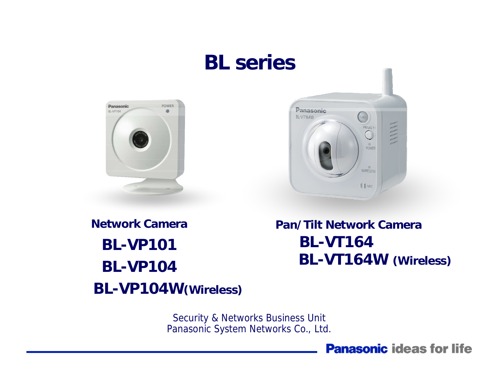 Panasonic BL-VP101, BL-VP104, BL-VP104W, BL-VT164, BL-VT164W Operation Manual