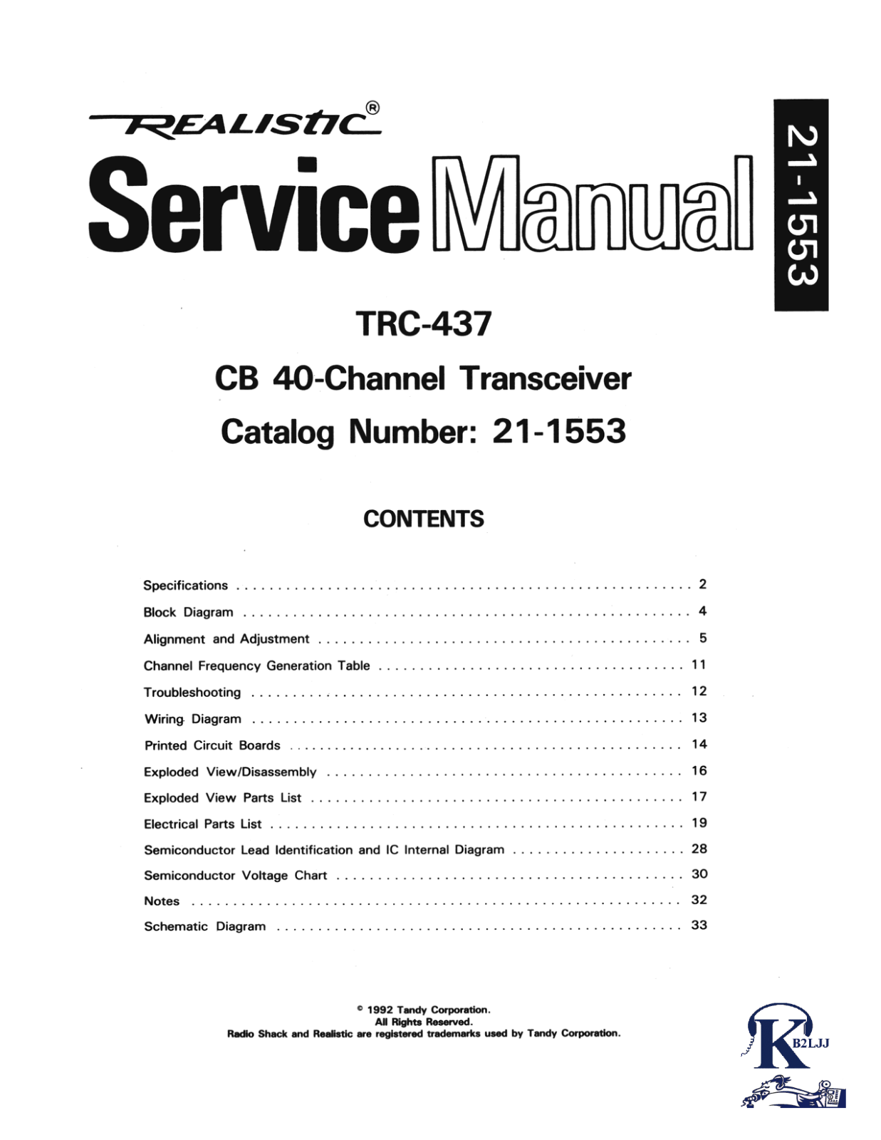 Realistic   RadioShack TRC-437 Service Manual