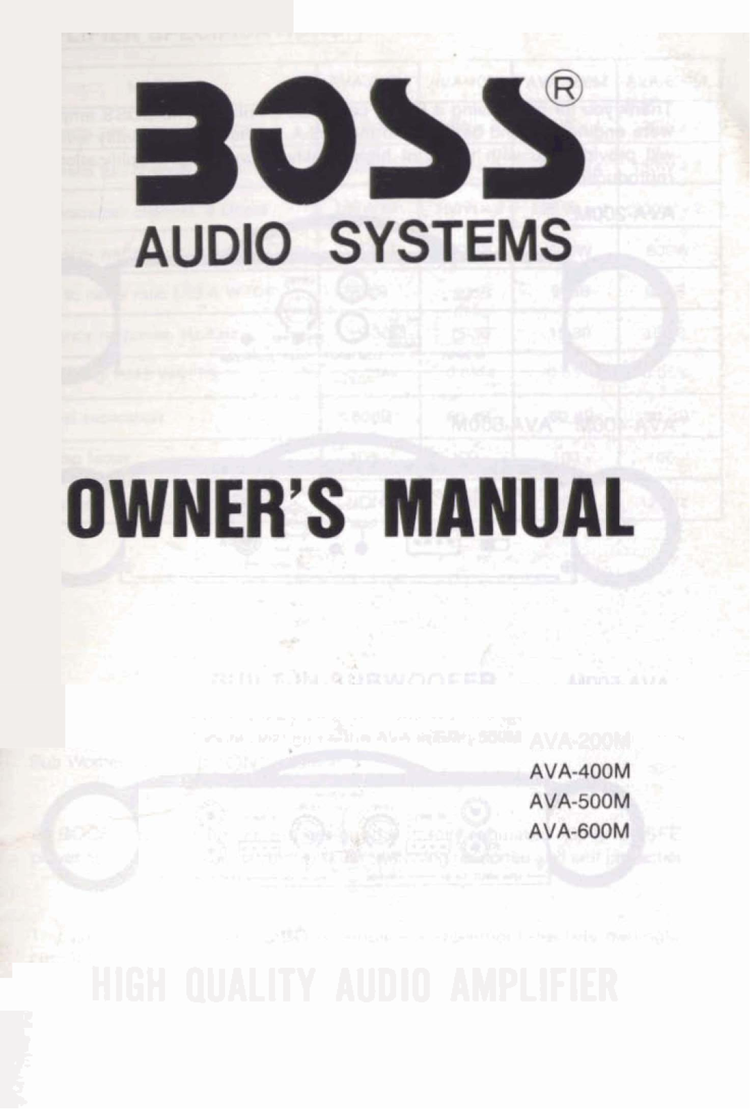 Boss Audio AVA-600M, AVA-500M, AVA-400M Owner's Manual