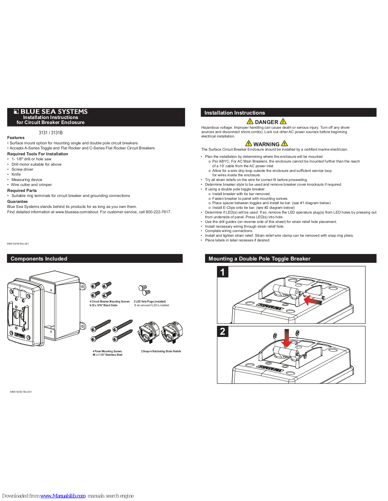 Blue Sea Systems 3131, 3131B Installation Instructions Manual