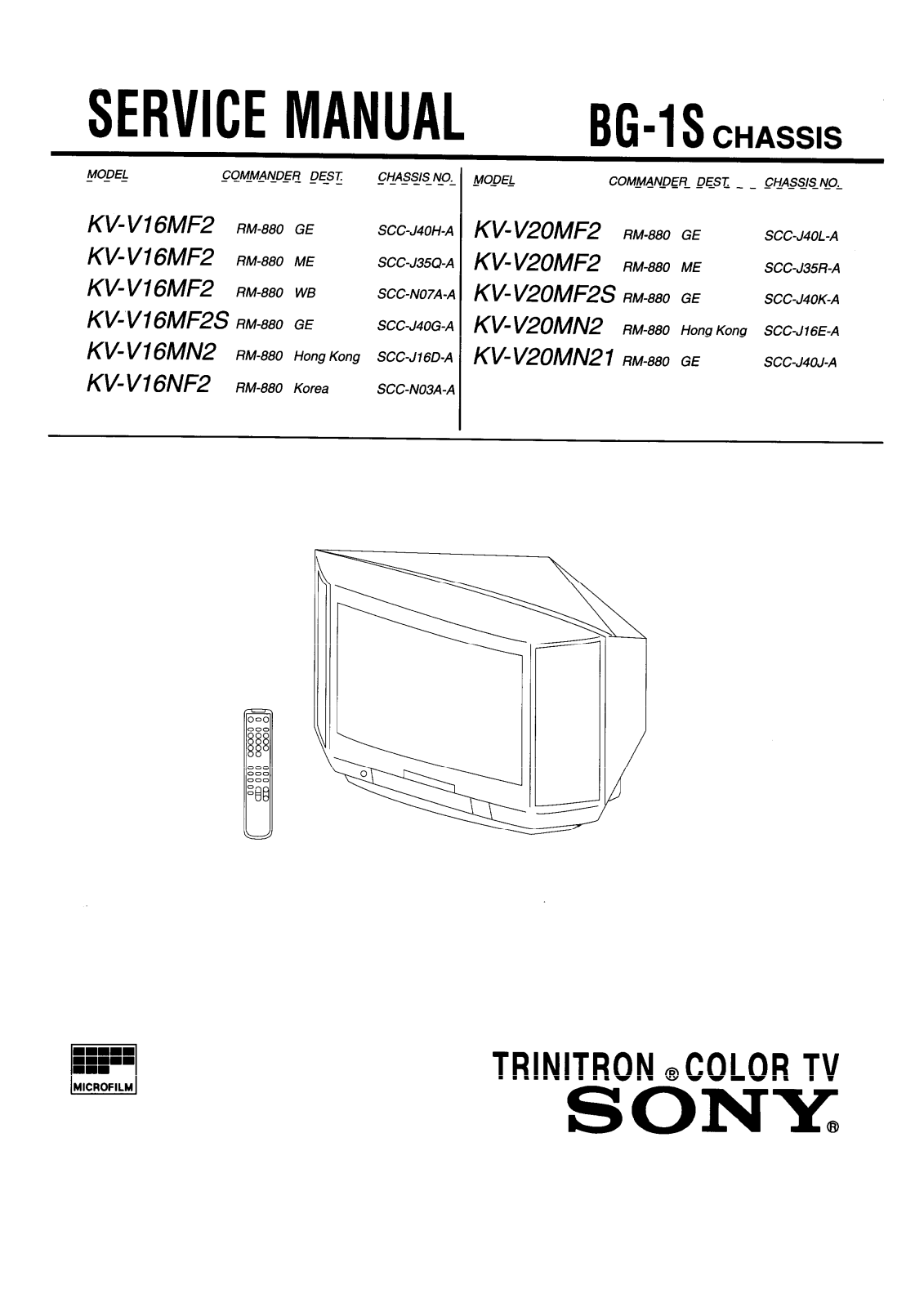 SONY KV-V20MF2, KV-V20MF2S, KV-V16MF2, KV-V16MF2S, KV-V20MN2 SERVICE MANUAL