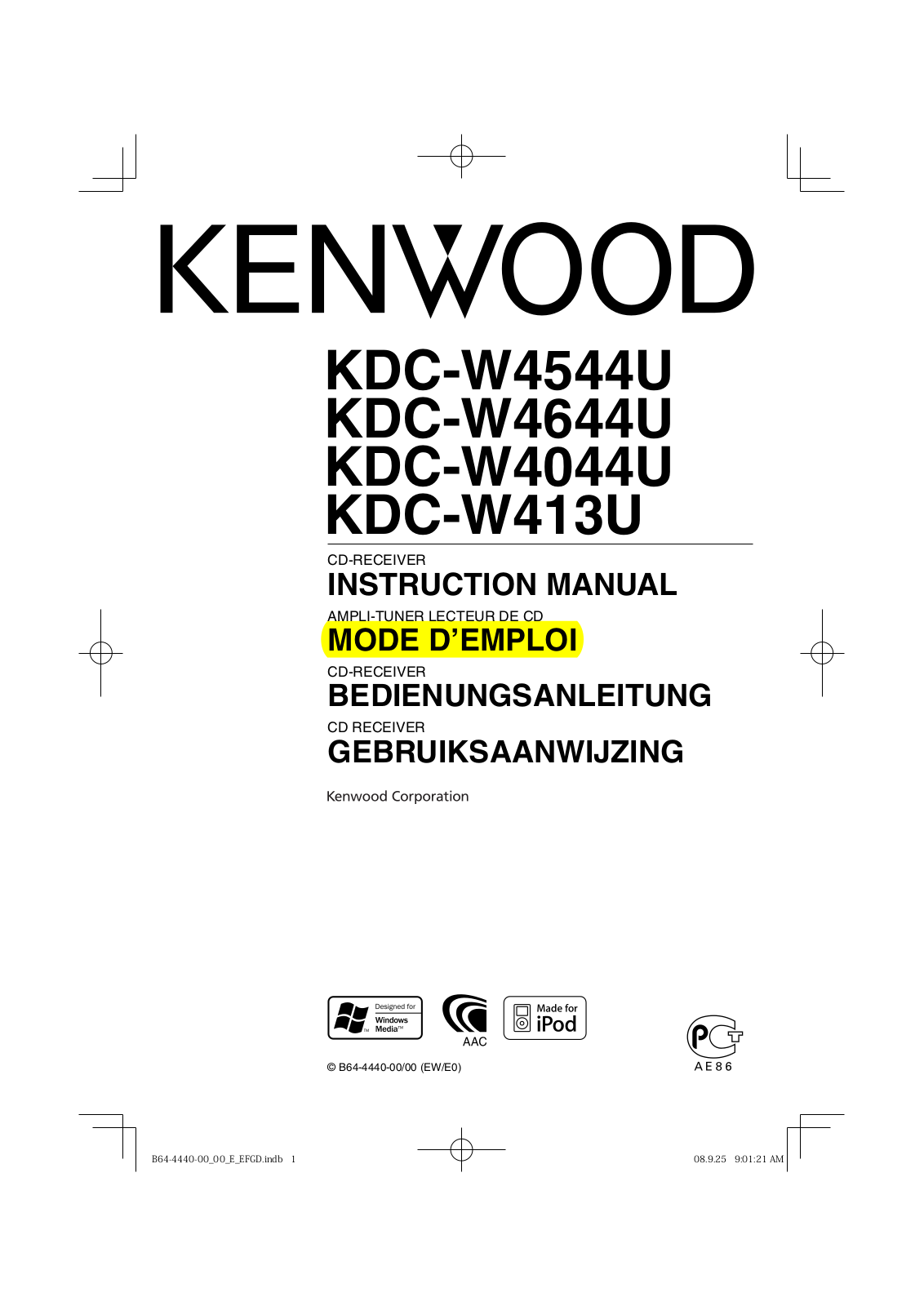 KENWOOD KDC-W4044U, KDC-W413U, KDC-W4544U User Manual