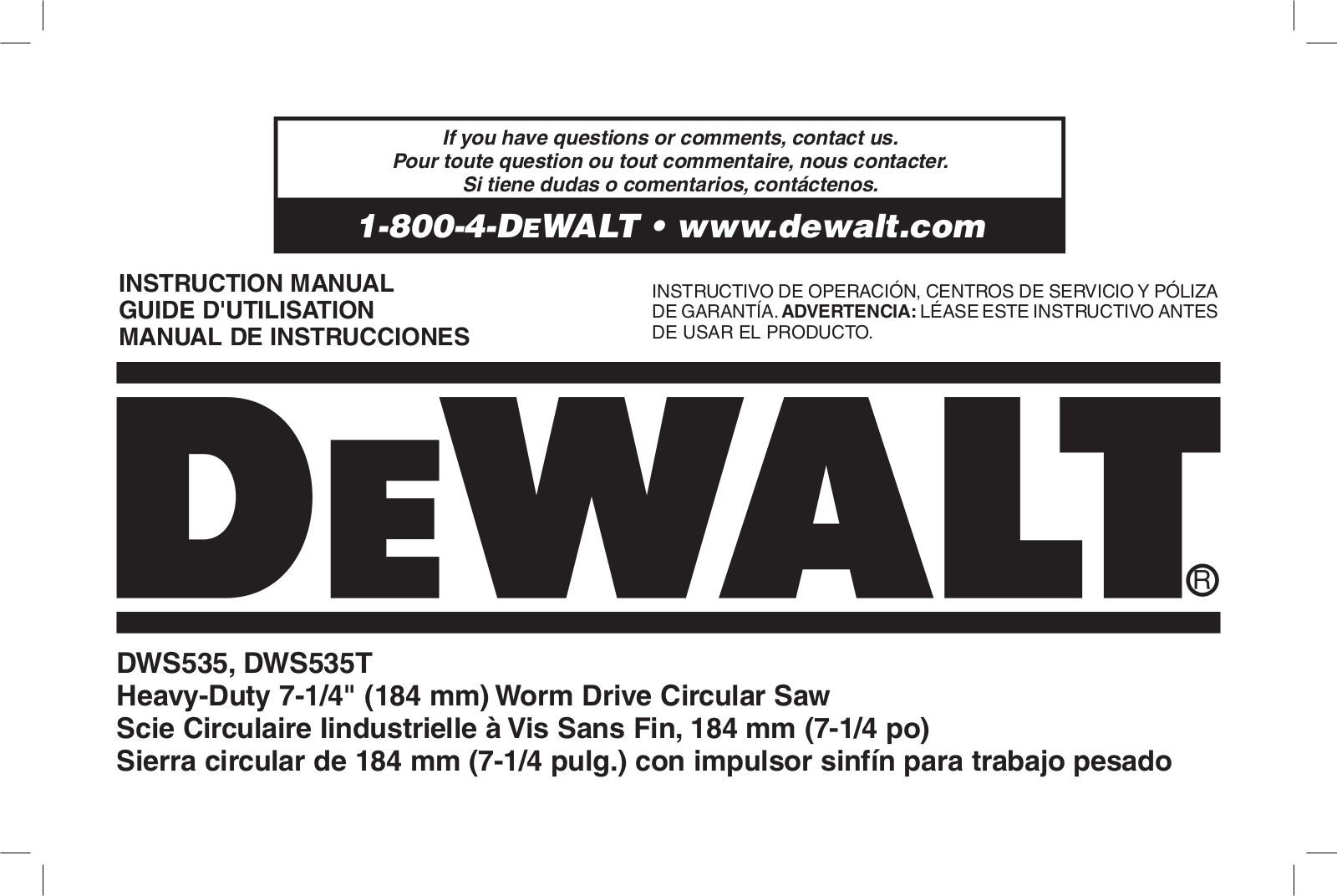 DeWalt DWS535 User Manual