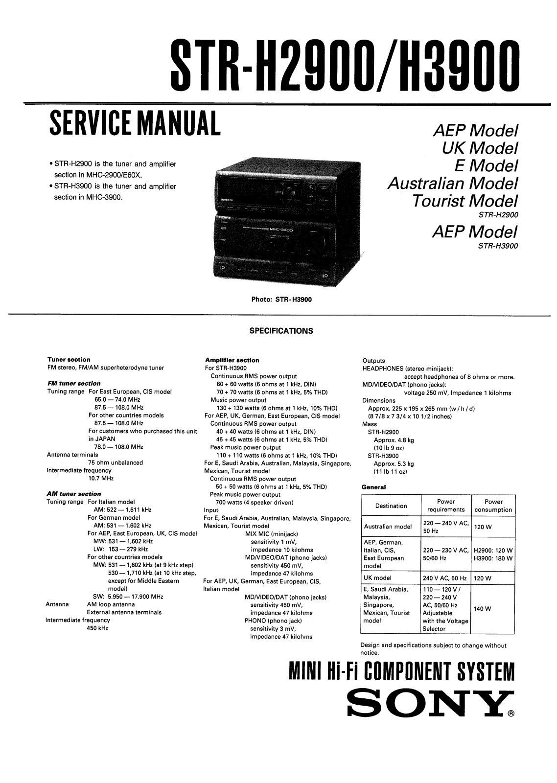 Sony STRH-2900, STRH-3900 Service manual