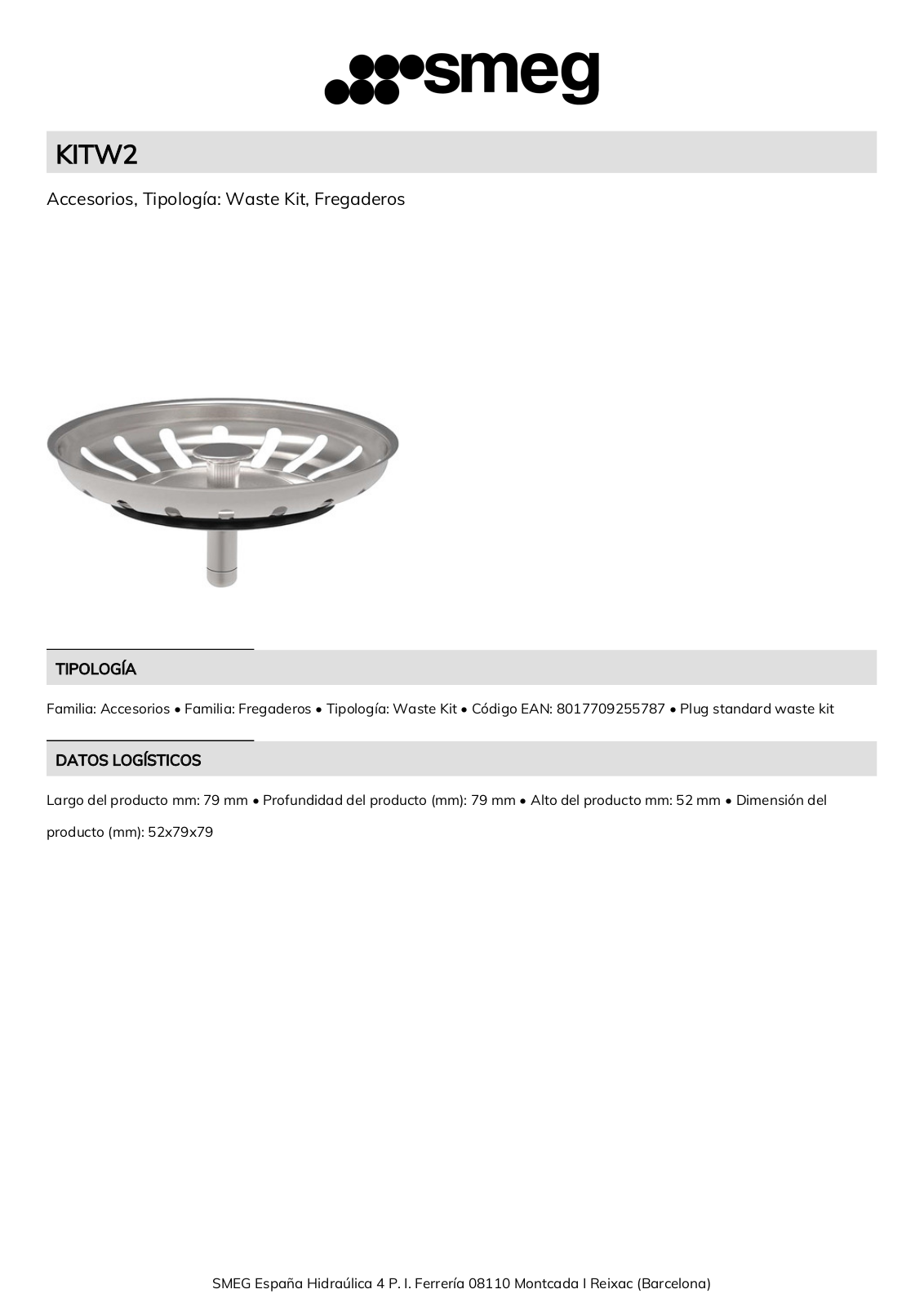 Smeg KITW2 Product Information Sheet