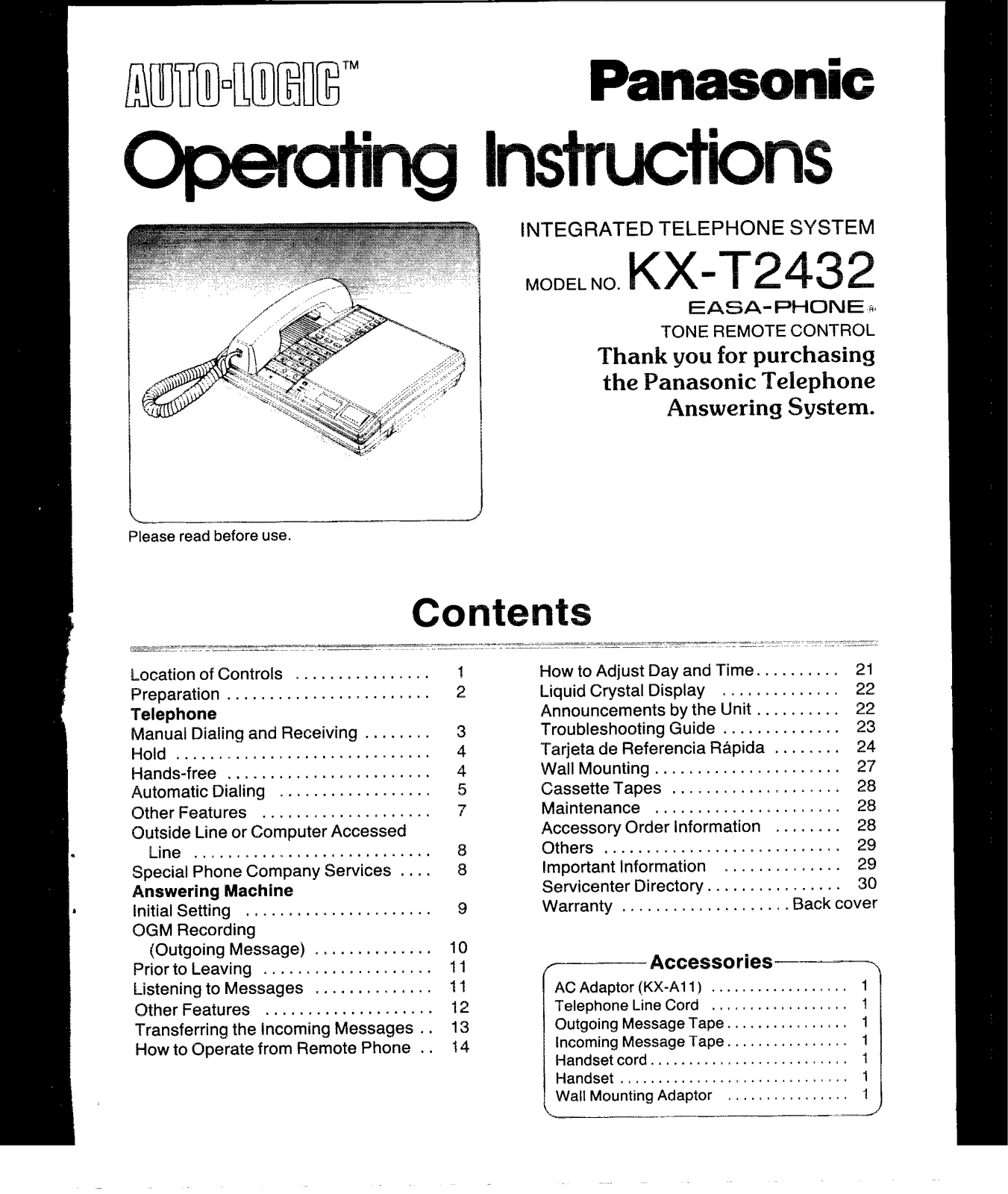 Panasonic kx-t2432 Operation Manual