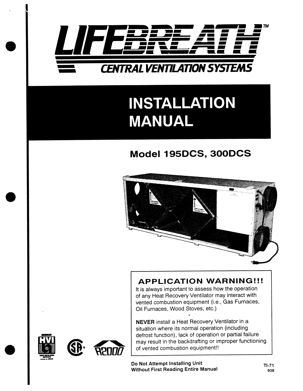 Lifebreath 195DCS, 300DCS User Manual 2