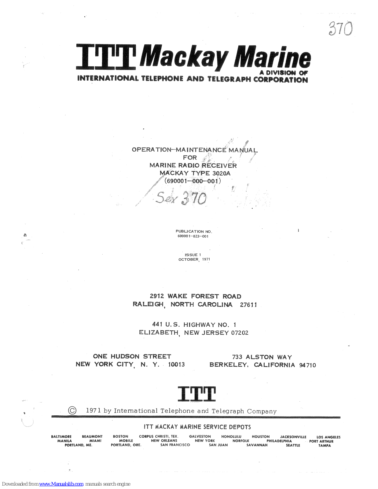 ITT MACKAY 3020A Operation And Maintenance Manual