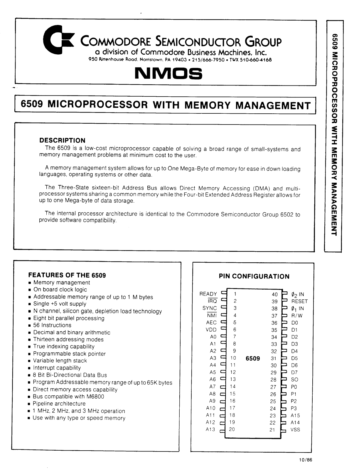 MOS Technology 6509 Datasheet