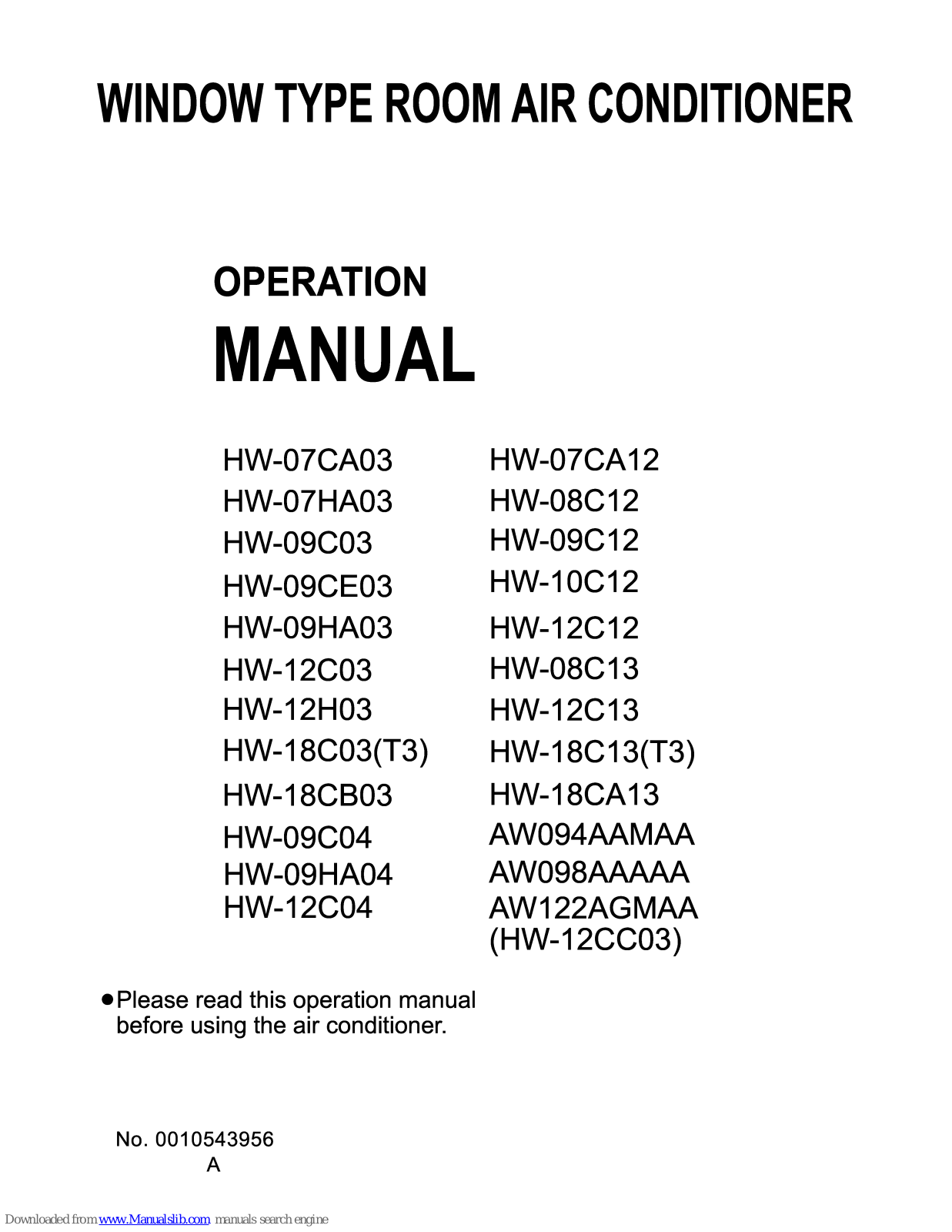 Haier AW098AAAAA, HW-07CA12, AW122AGMAA, HW-07CA03, HW-07HA03 Operation Manual