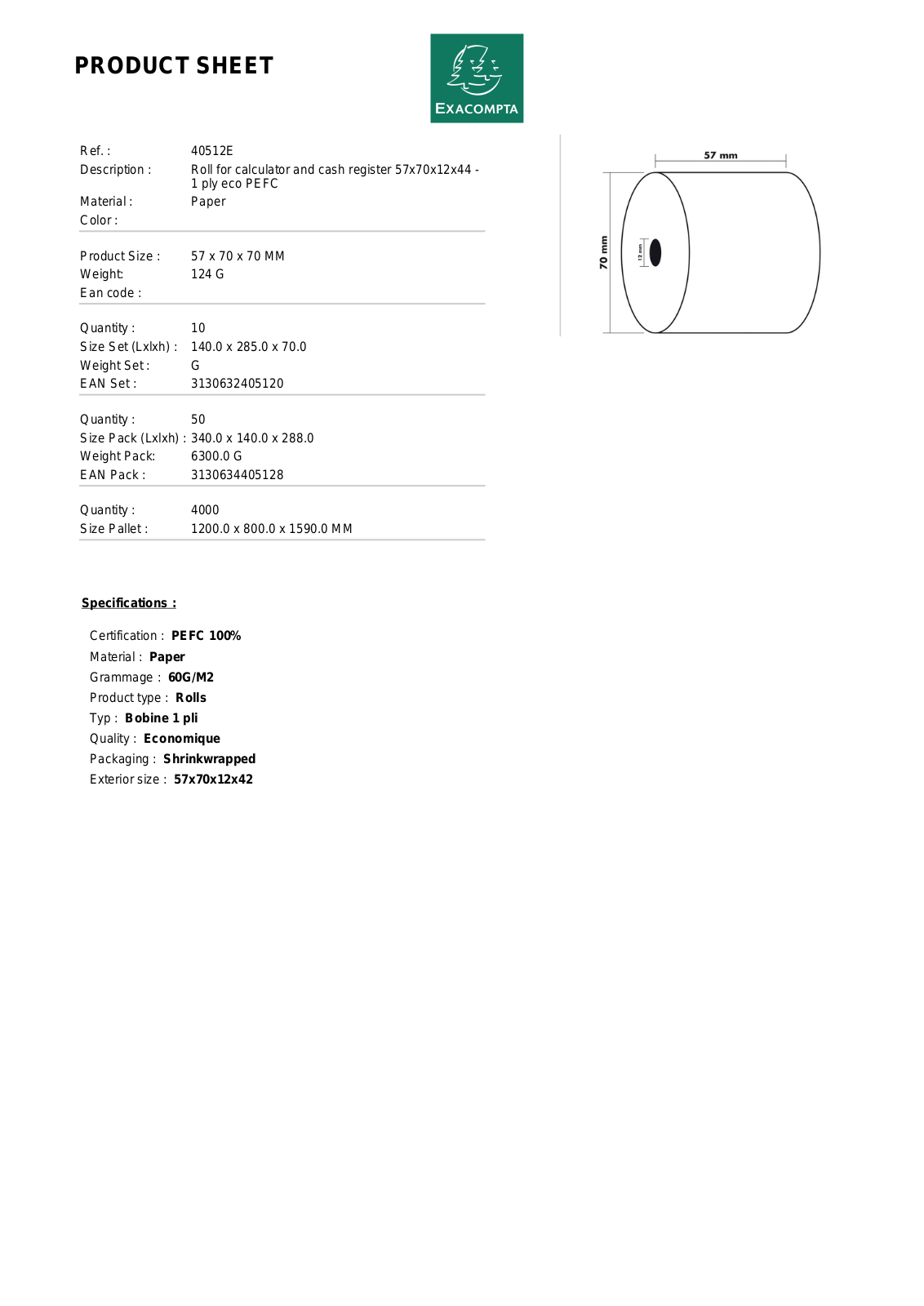 Exacompta 40512E PRODUCT SHEET