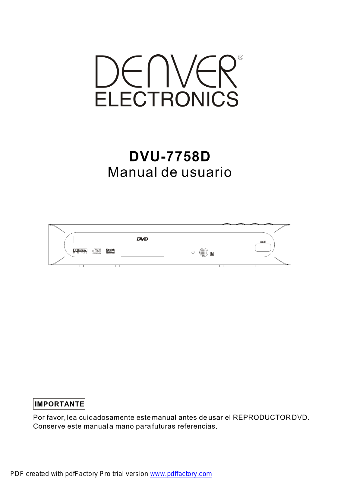 Denver DVU-7758D User Manual