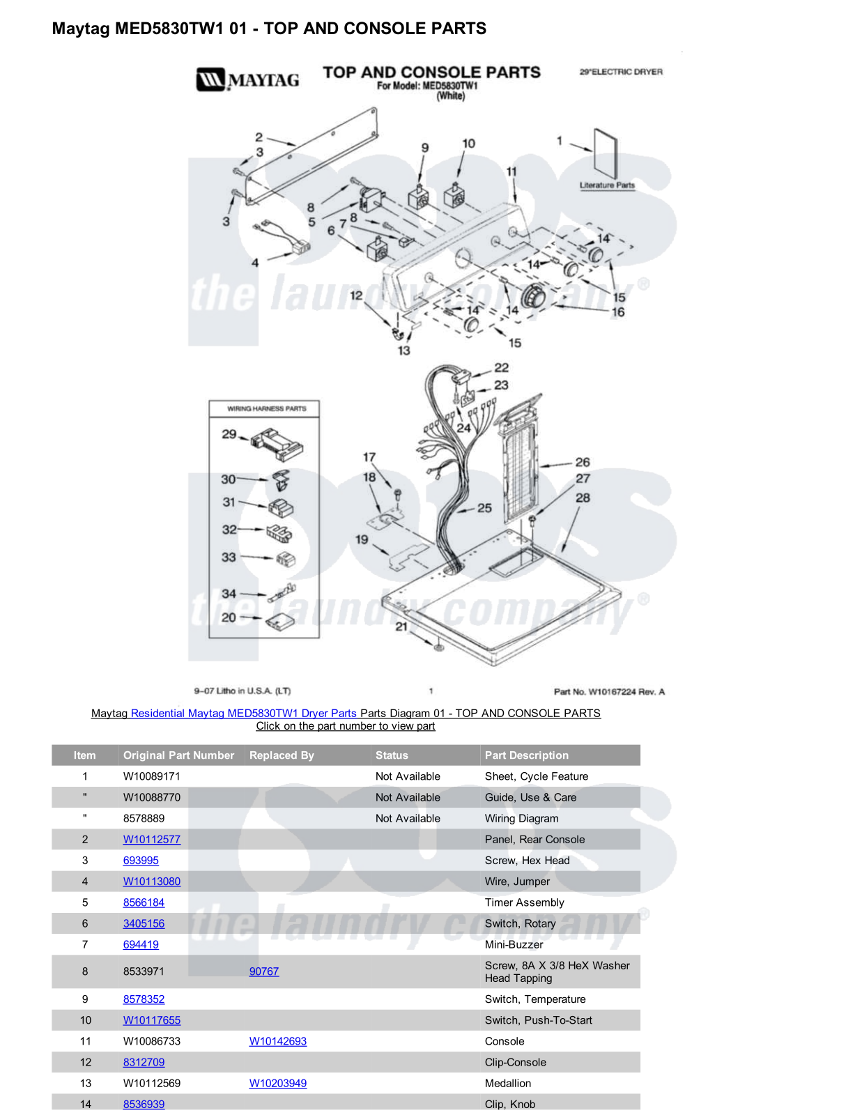 Maytag MED5830TW1 Parts Diagram