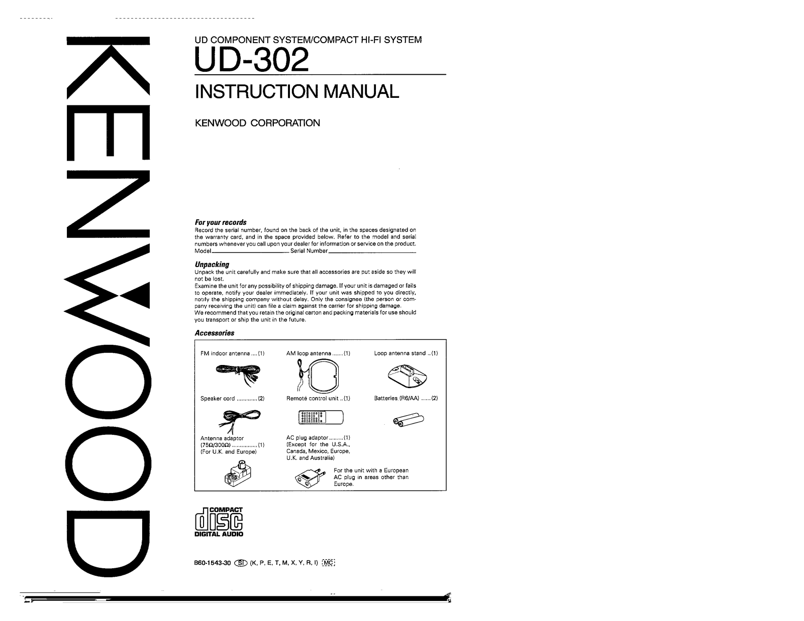 Kenwood RXD-C3, RXD-C3L, LS-C3, UD-302 Owner's Manual