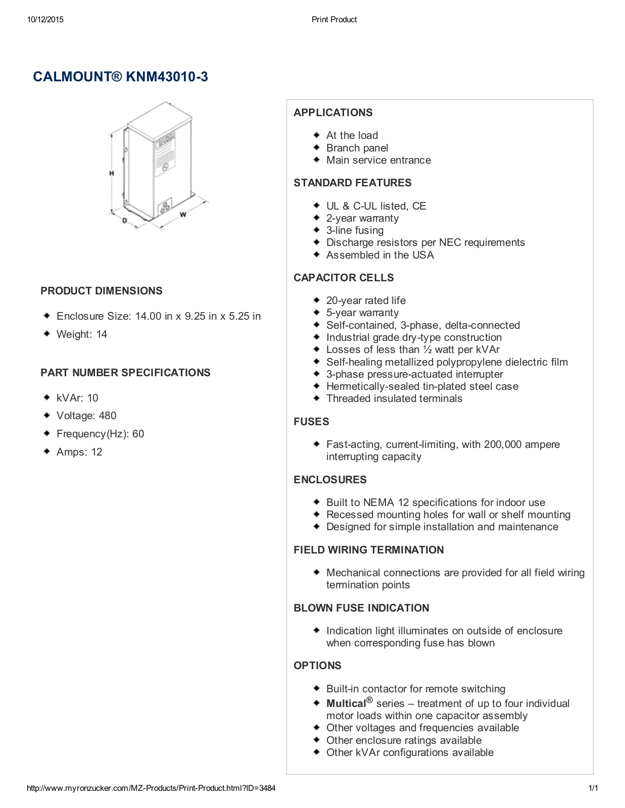 Myron Zucker KNM43010-3 Data Sheet