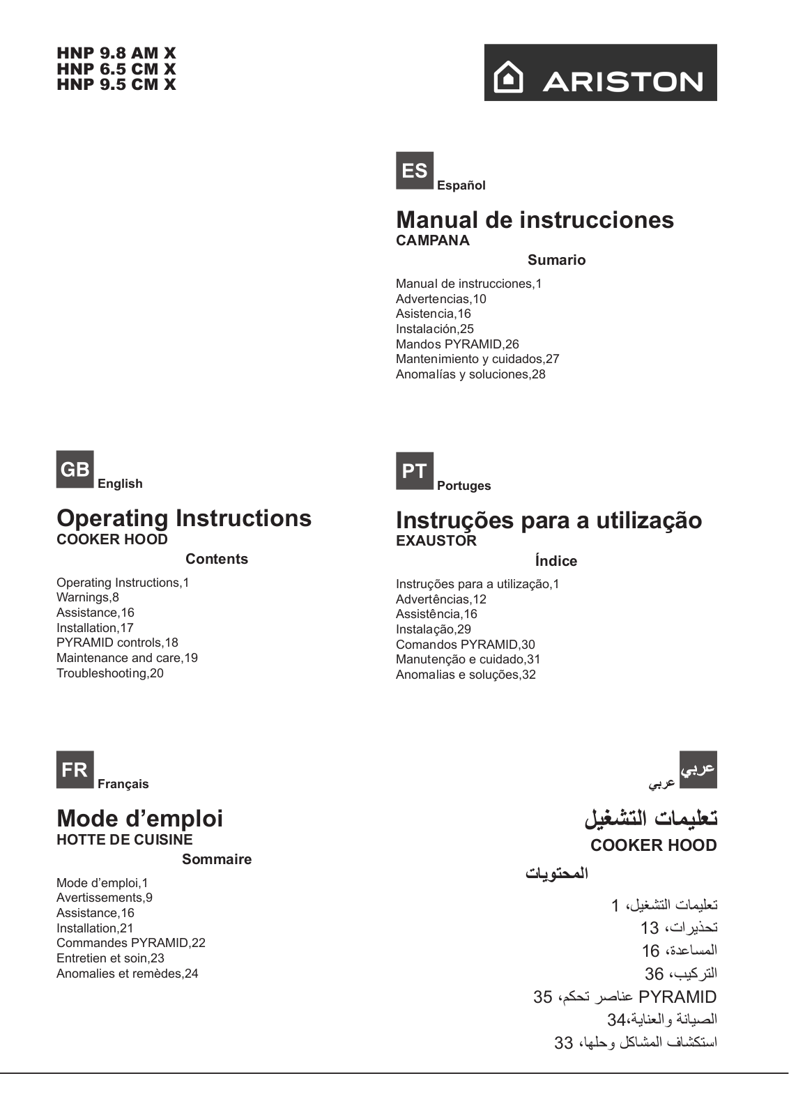 Hotpoint HNP 9.8 AM X, HNP 9.5 CM X, HNP 6.5 CM X User Manual