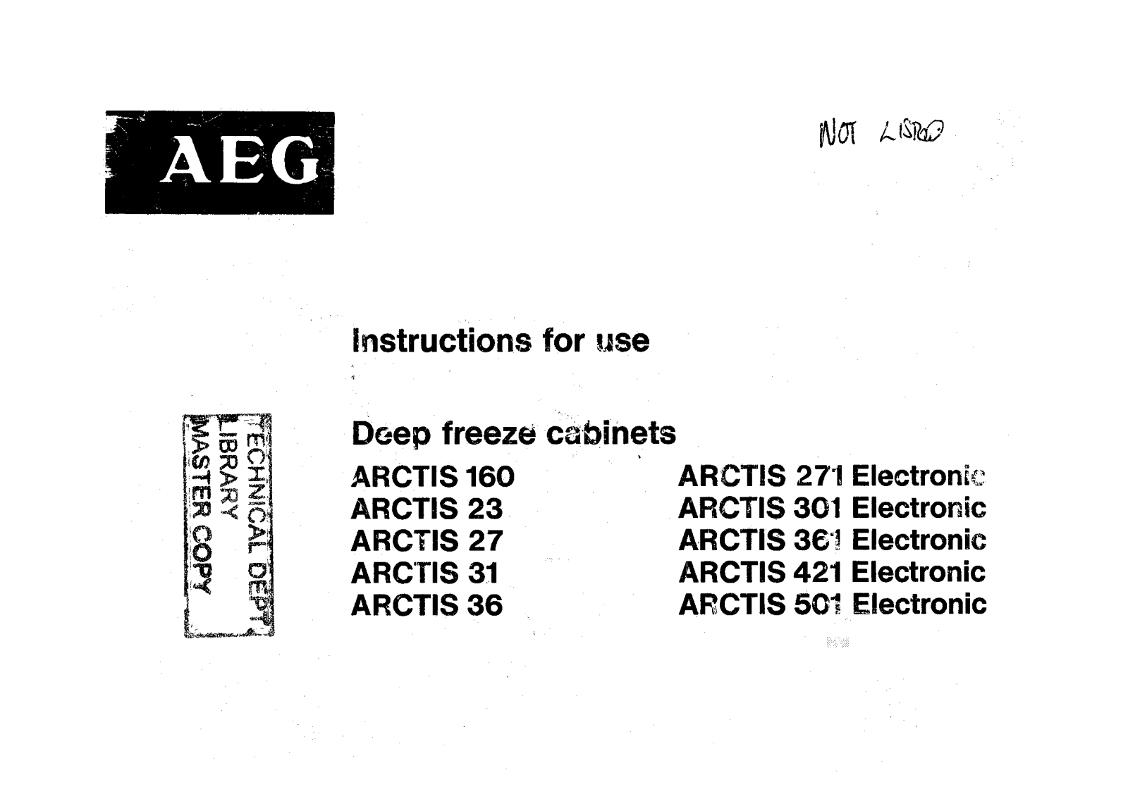 AEG Arctis 501 Elec, Arctis 501 1, Arctis 421Elec, Arctis 361-1, Arctis 361Elec User Manual