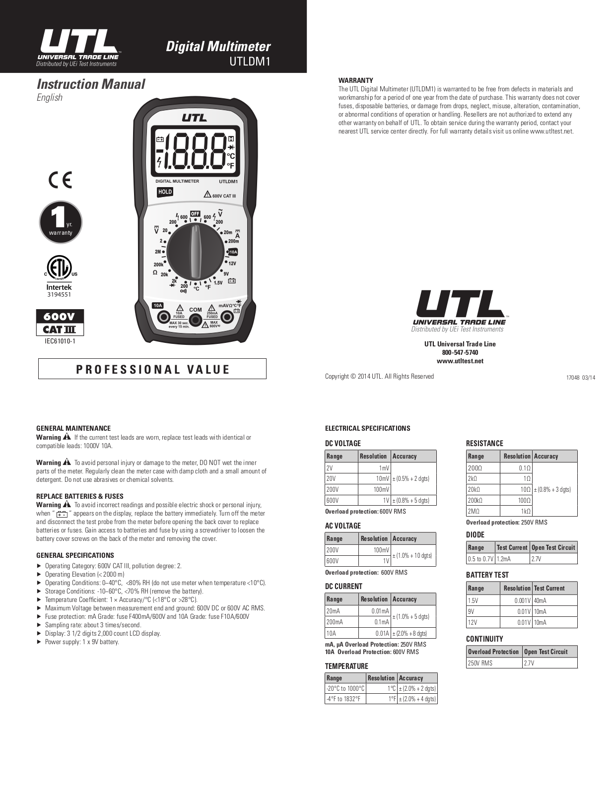 Universal Enterprise UTLDM1 Installation  Manual