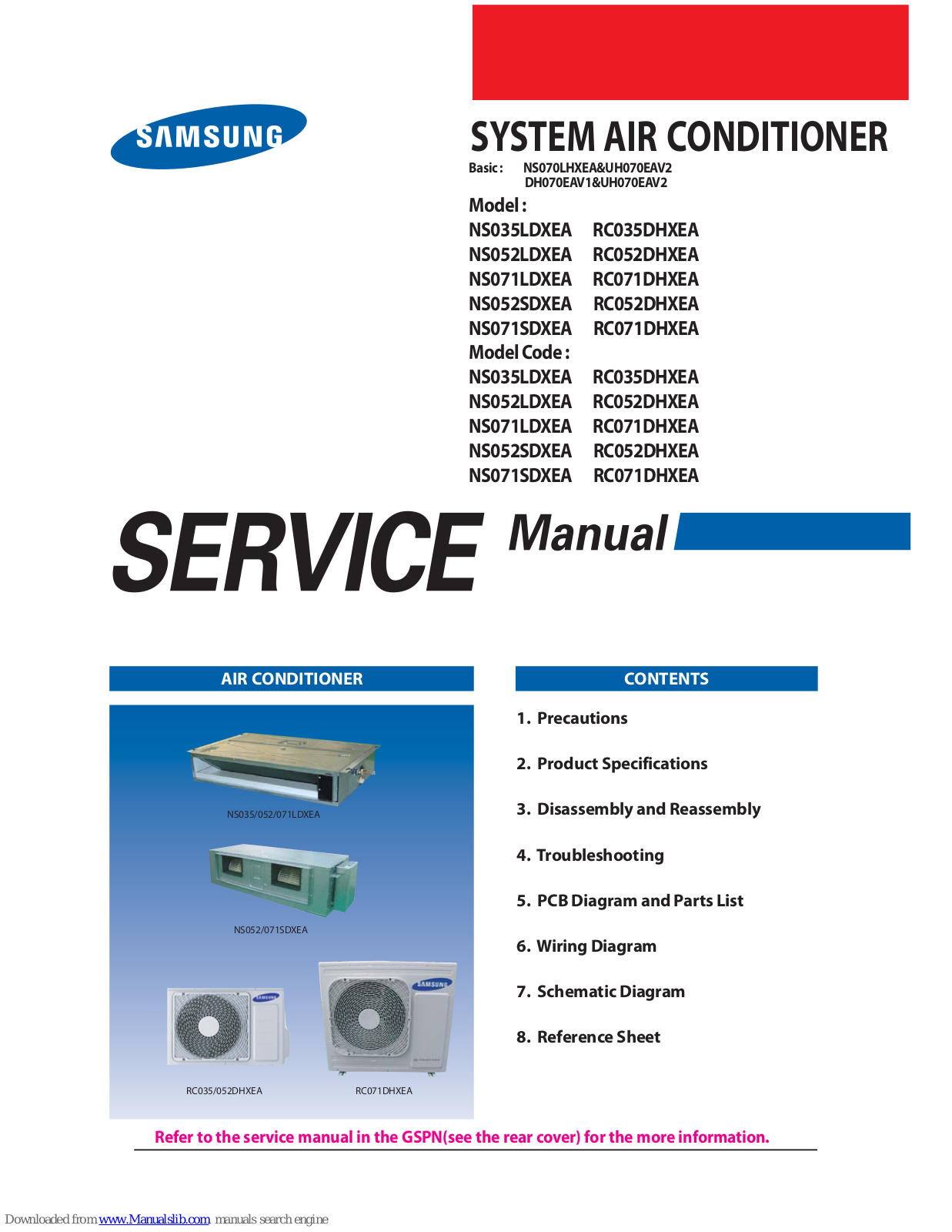 Samsung NS035LDXEA, RC035DHXEA, RC052DHXEA, NS071LDXEA, RC071DHXEA Service Manual