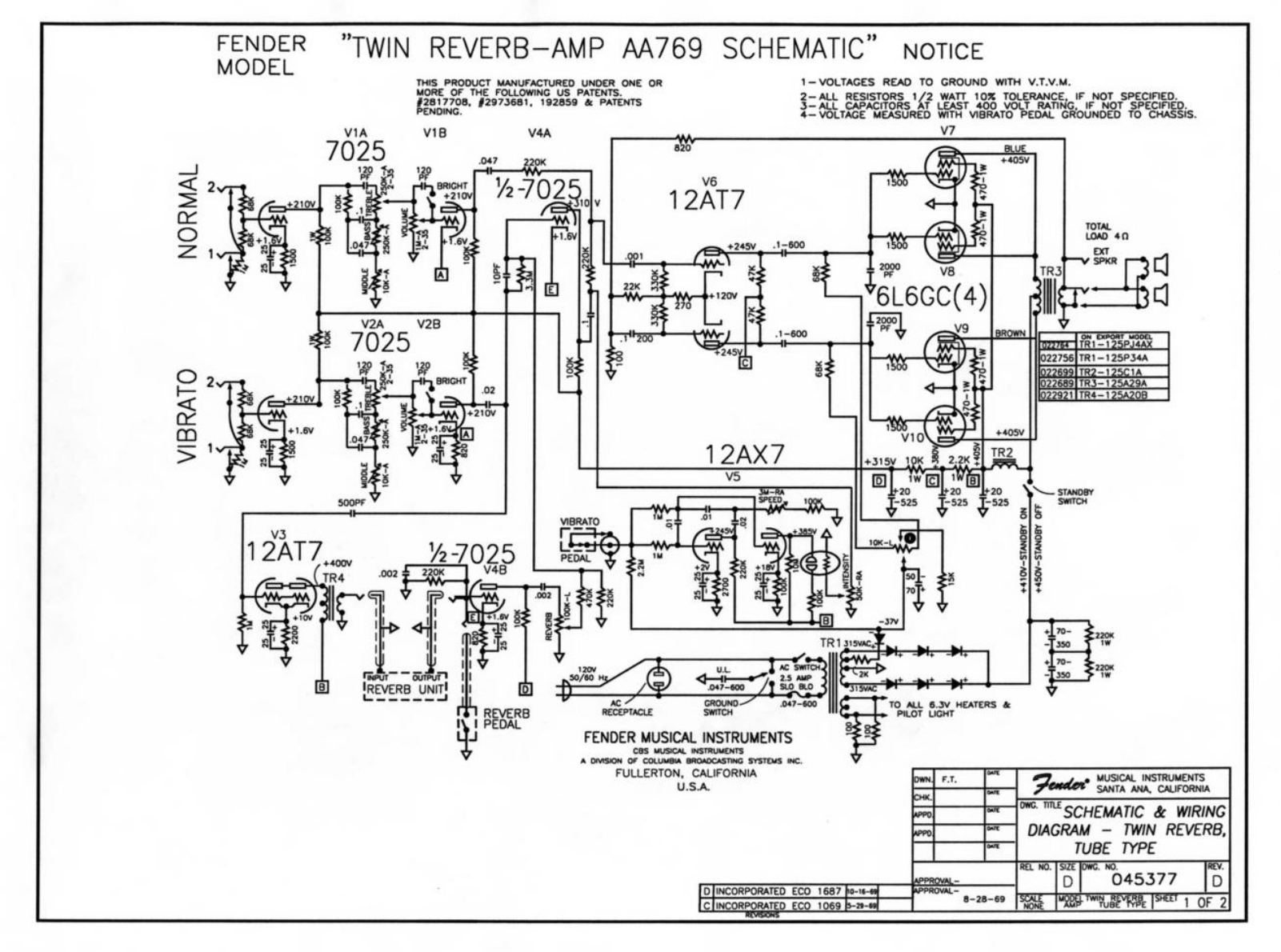 Fender Twin-AA769 Schematic