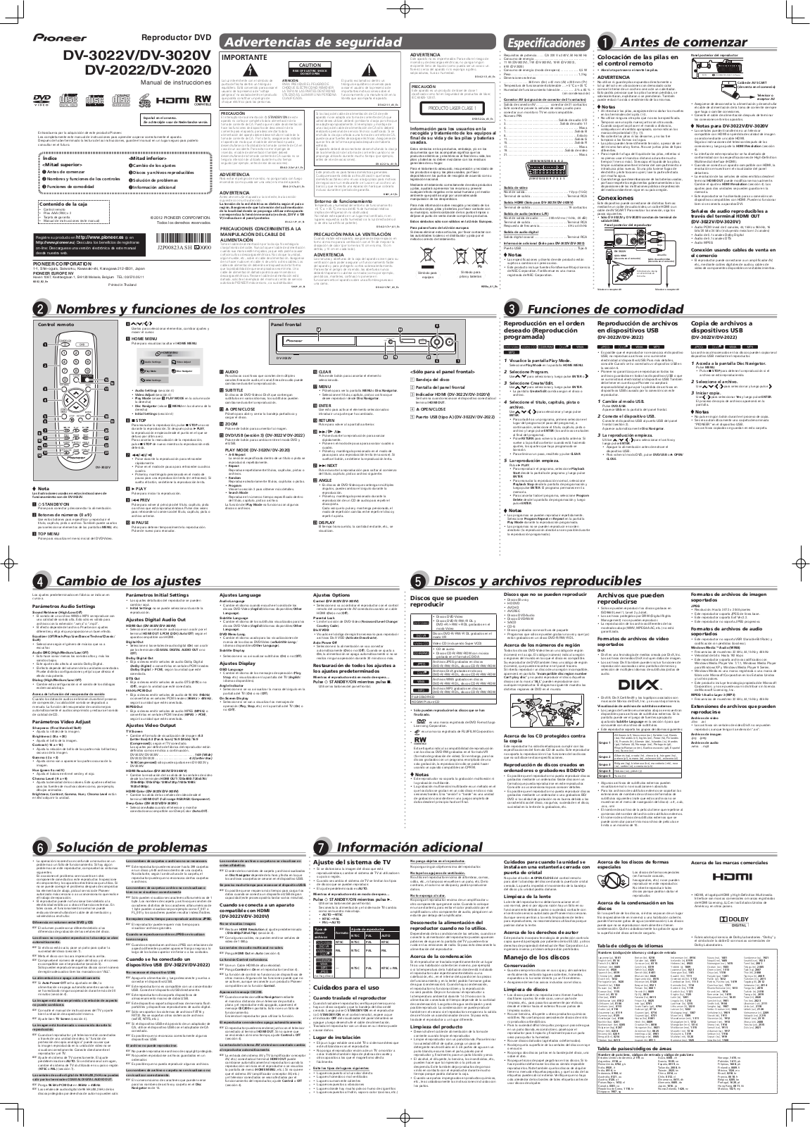 Pioneer DV-2022, DV-3022V, DV-3020V User manual