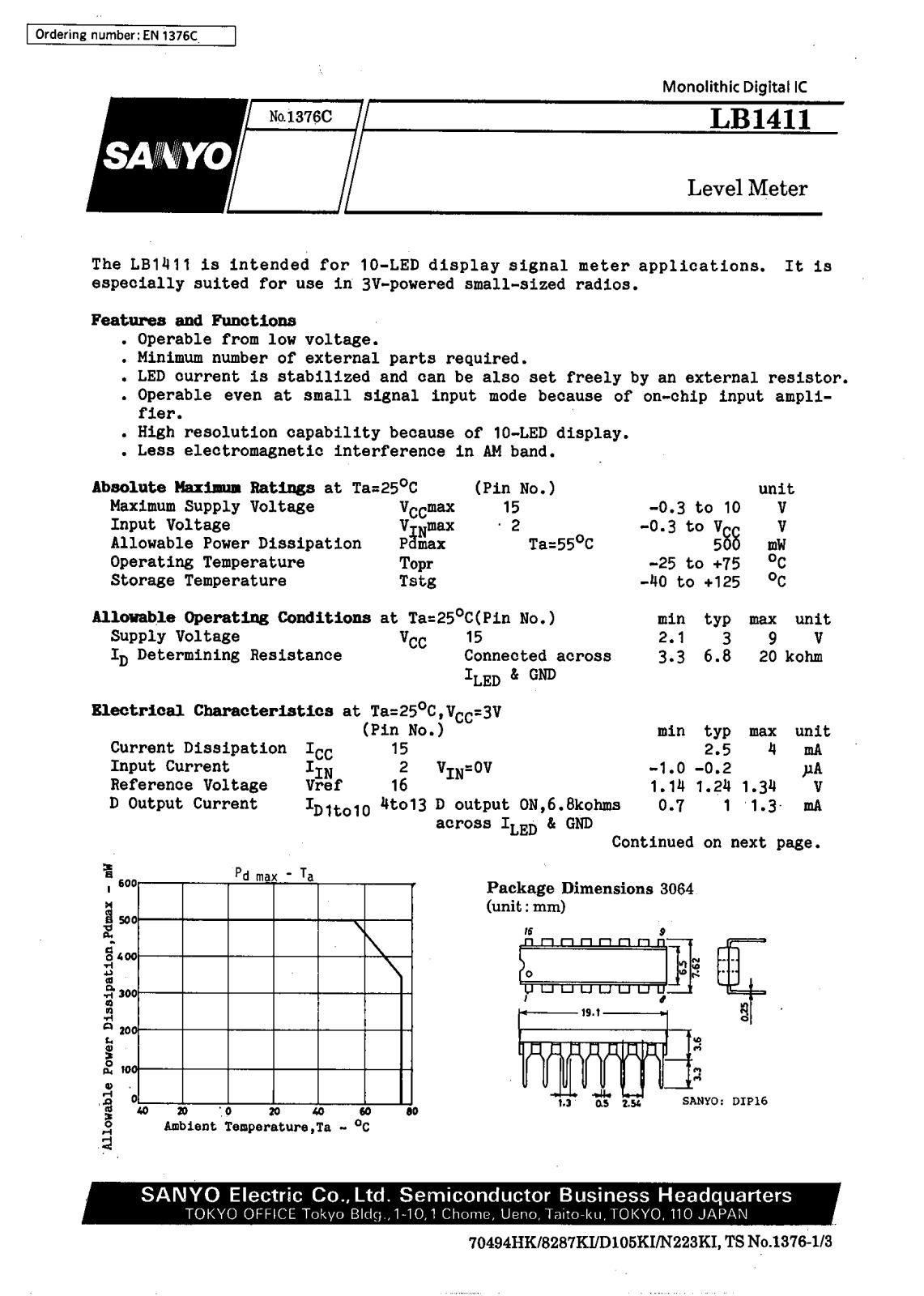 SANYO LB1411 Datasheet